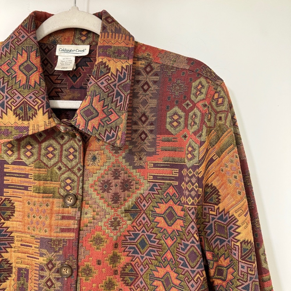 Coldwater Creek Womens XL Southwestern Tapestry Jacket Woven Geometric Boho